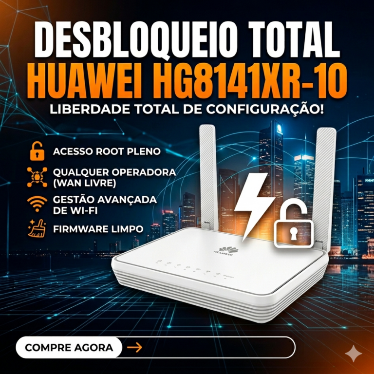 Cansado das limitações de firmware de operadora? Libere todo o potencial do seu hardware com o nosso serviço de desbloqueio especializado para o modelo Huawei HG8141XR-10.